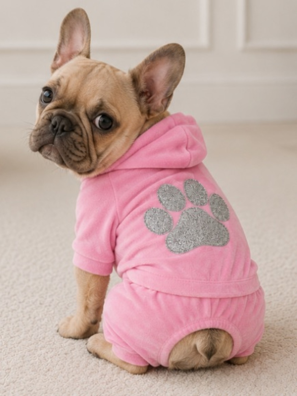 🎄 Isaac Mizrahi New York Pink Plush Pet Tracksuit Hoodie with Glitter Paw NWT S